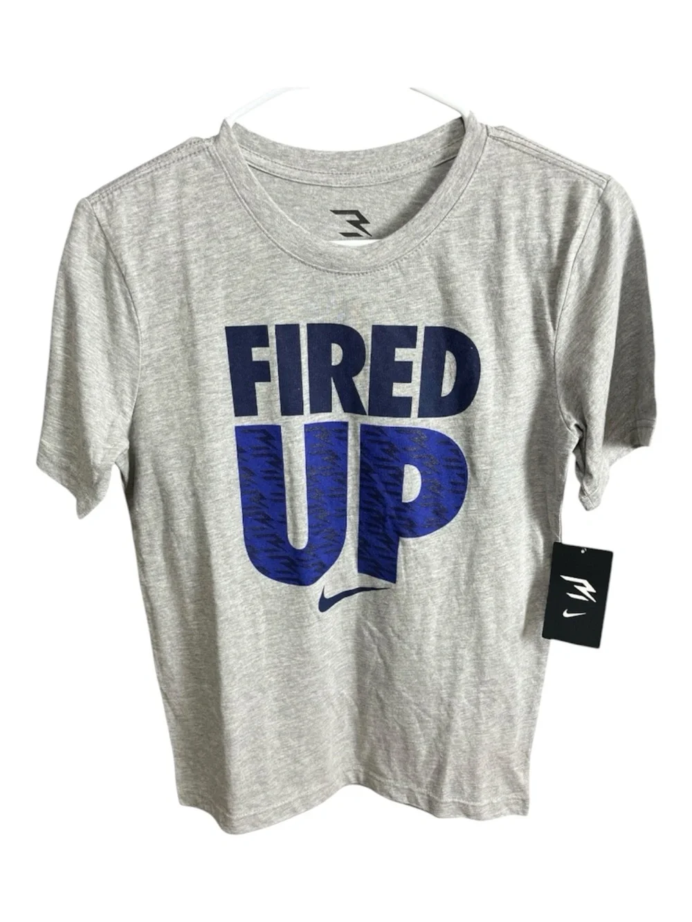 Nike 3BRAND by Russell Wilson Boys L (12-13) Fired Up Graphic T-Shirt Gray NWT